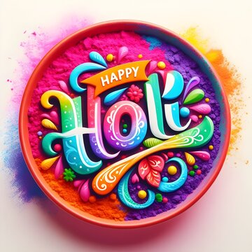 Happy Holi Text, Holi festival background banner poster for indian festival of color