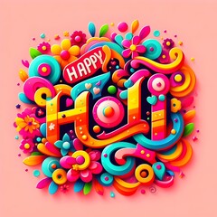 Obraz premium Happy Holi Text, Holi festival background banner poster for indian festival of color