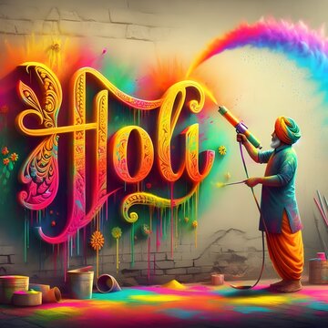 Happy Holi Text, Holi festival background banner poster for indian festival of color