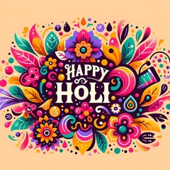 Happy Holi Text, Holi festival background banner poster  for indian festival of color celebration,