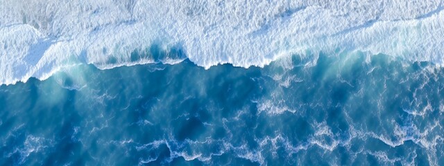 Landscape seascape summer vacation holiday waves surf travel tropical sea background panorama - Turquoise ocean water seascape from above, drone shot style, top view