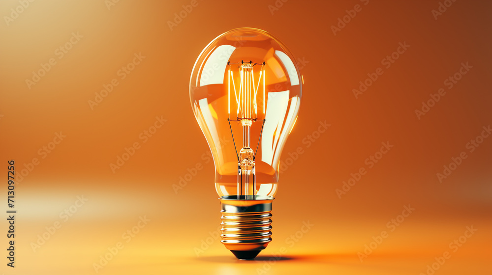 Poster light bulb on orange background