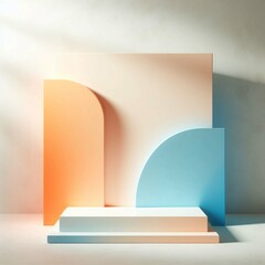 Orange white blue glow minimal abstract background for product presentation, shadow and light from windows on plaster wall, 3d product podium