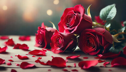Floral Whispers: Close-Up Glimpse of Red Roses and Petals