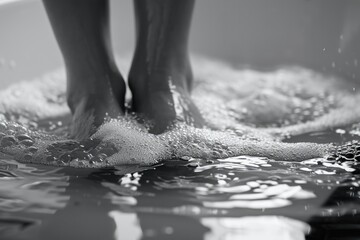 Close-up view of a person's feet in a bathtub. Perfect for illustrating relaxation and self-care.