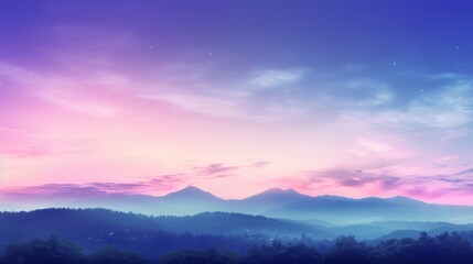 Naklejka na ściany i meble Majestic Sunrise Over Mountain Peaks, a Tapestry of Pink and Blue Sky, Serene Dawn