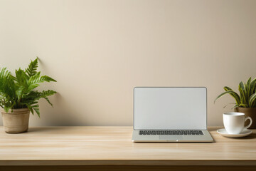Landscape laptop on desk modern style background