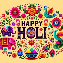 Happy Holi Text, Holi Text, Text art, Holi festival background banner poster template creative flyer for Indian festival of color celebration, Vector illustration of Holi festival background