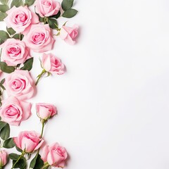 Blooming Beauty A Charming Floral Composition with a Text Frame and Pink Roses on Pastel Pink Background