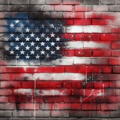 Gritty Urban Vibes: Graffiti of the American Flag on Distressed Brick Wall