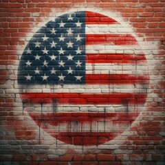 Gritty Urban Vibes: Graffiti of the American Flag on Distressed Brick Wall