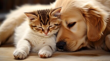 Cat and dog sleep together made with generative ai