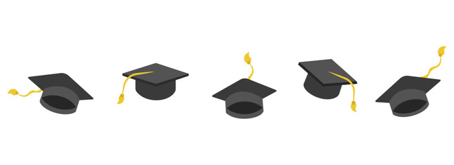 Set graduation cap. University hat graphics. Academic cap. Vector design