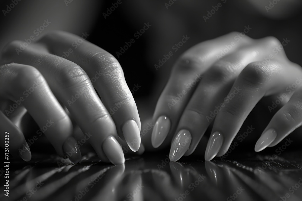 Aufkleber Hands placed on a table surface. Suitable for various themes and concepts