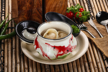 Russian siberian dumplings Pelmeni with meat