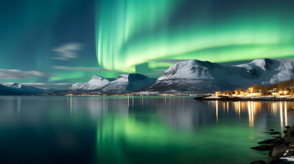 A beautiful green Aurora borealis or northern lights