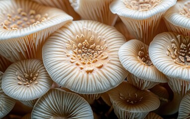 A close-up view of a collection of various mushrooms clustered together.