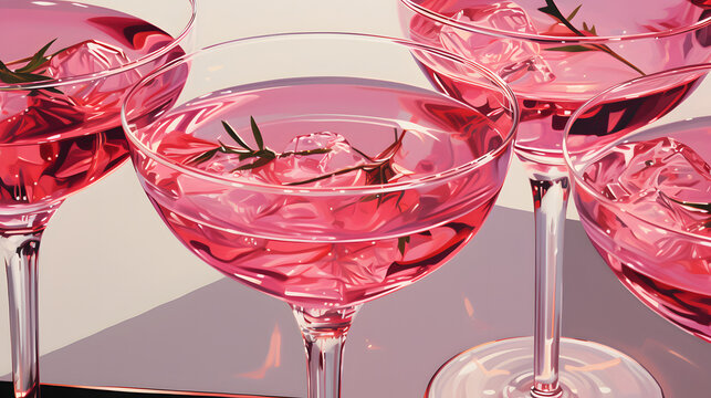 A detailed image of pink drink in glasses