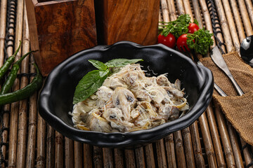 Italian pasta with chicken and mushrooms