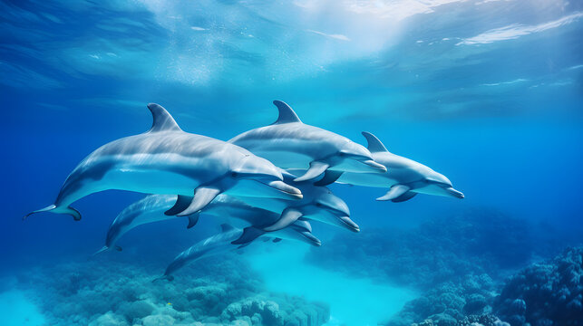 A flock of spinner dolphins Steele longirostris