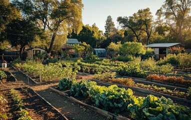 Fototapeta premium A community garden with diverse crops, showcasing sustainable agriculture