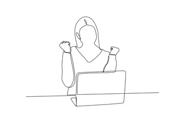 Single continuous line drawing of young worker successfully completed the project. Work activity minimalist concept. One line draw graphic design vector