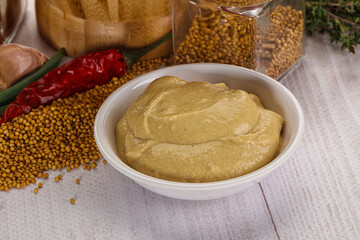 Dijon mustard sauce in the bowl