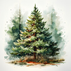 Decorated Christmas Tree in Watercolor effect