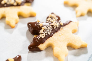 Making Cutout Sugar Cookies, Chocolate-Dipped, Hazelnut-Sprinkled