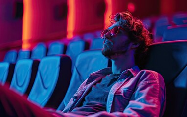 Fototapeta premium A man is seated in a chair inside a movie theater