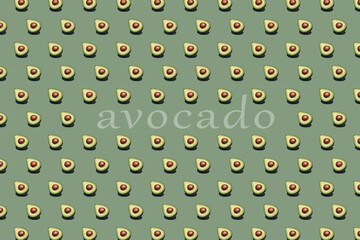 Repeating pattern green background with avocado. Banner, preset, mockup.
