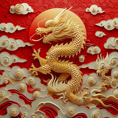 Obraz premium chinese new year golden dragon, lunar of the year 
