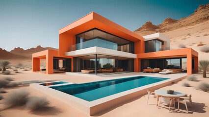 Fototapeta premium Villa mit Pool in der Wüste