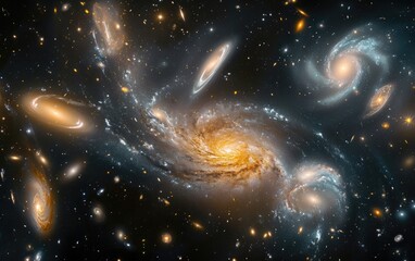 Majestic Galactic Clusters and Spiral Galaxies in Deep Space