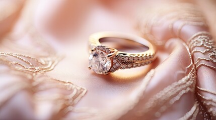 Classic wedding ring on a delicate lace background, high-quality jewelry