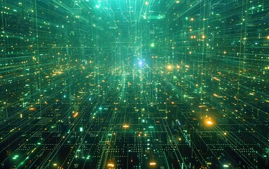 Cyberspace Data Flow: A visually striking depiction of data flowing through digital networks and servers in the vast landscape of cyberspace