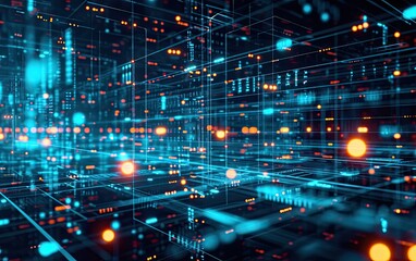 Obraz premium Abstract Representation of Digital Data Networks in CyberSpace