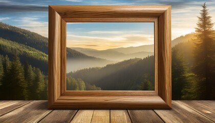 view from the window.a wooden picture frame isolated on a transparent background, ensuring realistic wood textures and shadows for a versatile and elegant element in various design projects. 