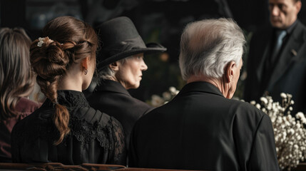 People in black suits on funeral