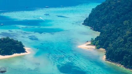 Foto op Aluminium The aerial view with tropical seashore island in turquoise sea Amazing nature landscape © SASITHORN
