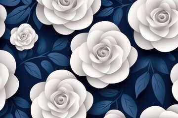 Seamless pattern with white roses on blue background