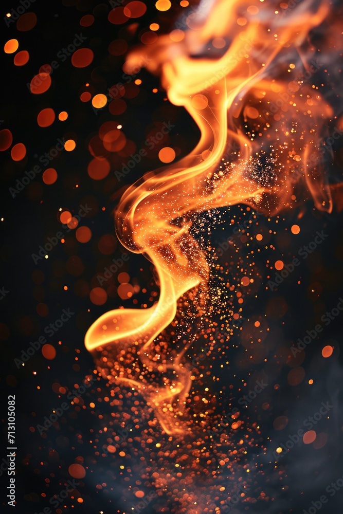 Poster Close up of a fire burning on a black background. Perfect for adding a dramatic element to any project