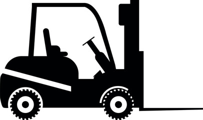 Silhouette of Wheel Forklift Icon in Flat Style. Vector Illustration