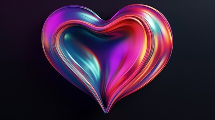 Love Shape With iridescent fluid chrome mirror surface