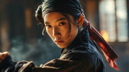 Resolute Chinese Martial Artist Readies for Combat in Traditional Attire