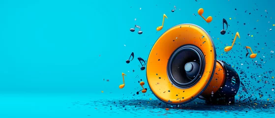 Poster Speaker system for music in colorful background. Sound and audio equipment. © Elena Uve