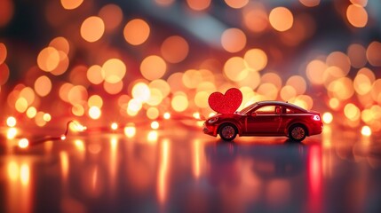 valentine s day concept with car and heart shape on bokeh background  