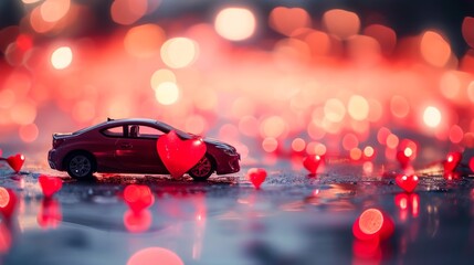 valentine s day concept with car and heart shape on bokeh background  