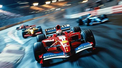 Foto op Canvas High-Speed Formula Racing on Illuminated Circuit © PixelQraze