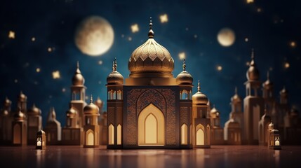 Fototapeta na wymiar Gold shining light of the mosque building the symbol of Islam Eid